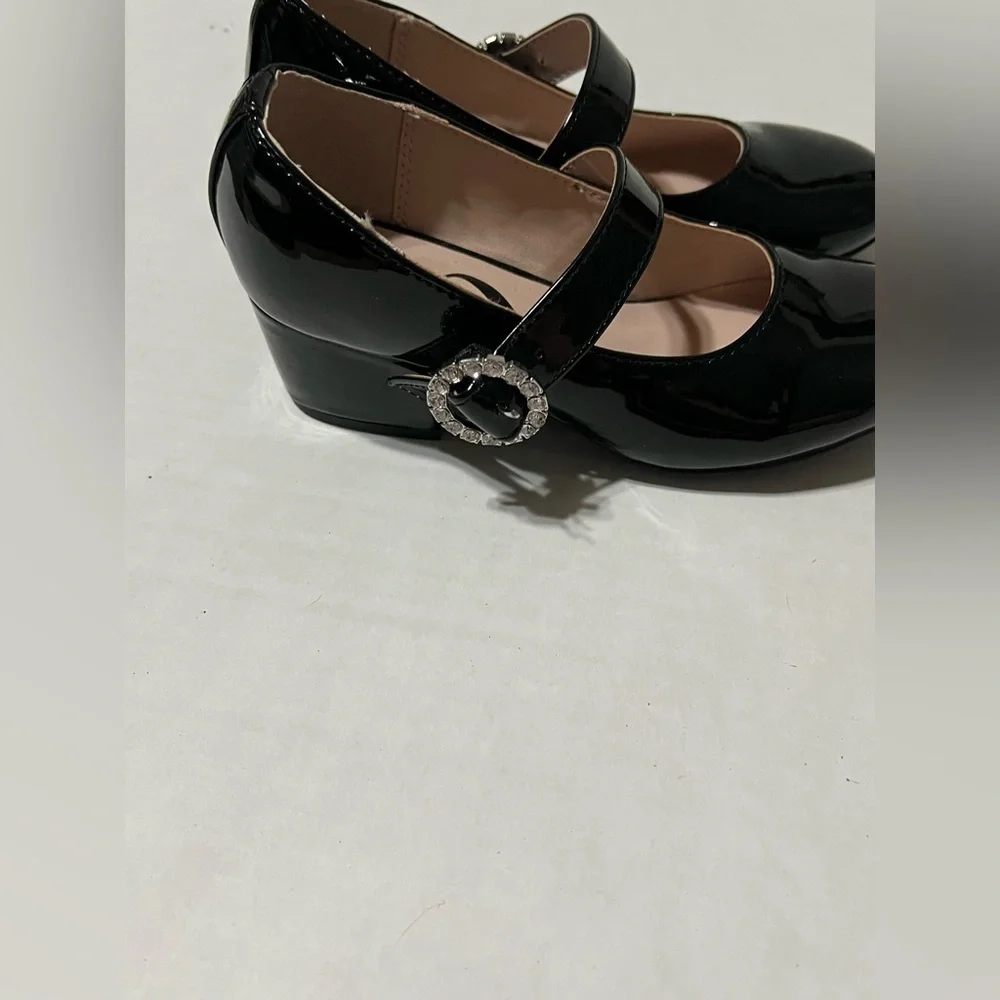 Nina Black Patent Mary Jane Heels Rhinestone Buckle kids Size 13M‎ Easter church